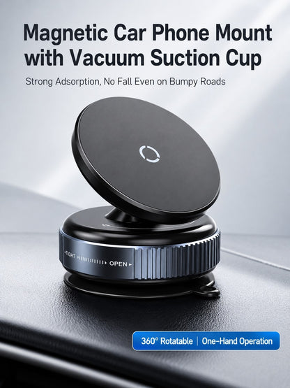 Vacuum Suction Cup Magnetic Car Phone Holder, 360° Rotatable Dashboard & Windshield Phone Mount, Twist Lock Strong Adsorption Anti-Shake Reusable Magnetic Phone Holder For Driving Navigation
