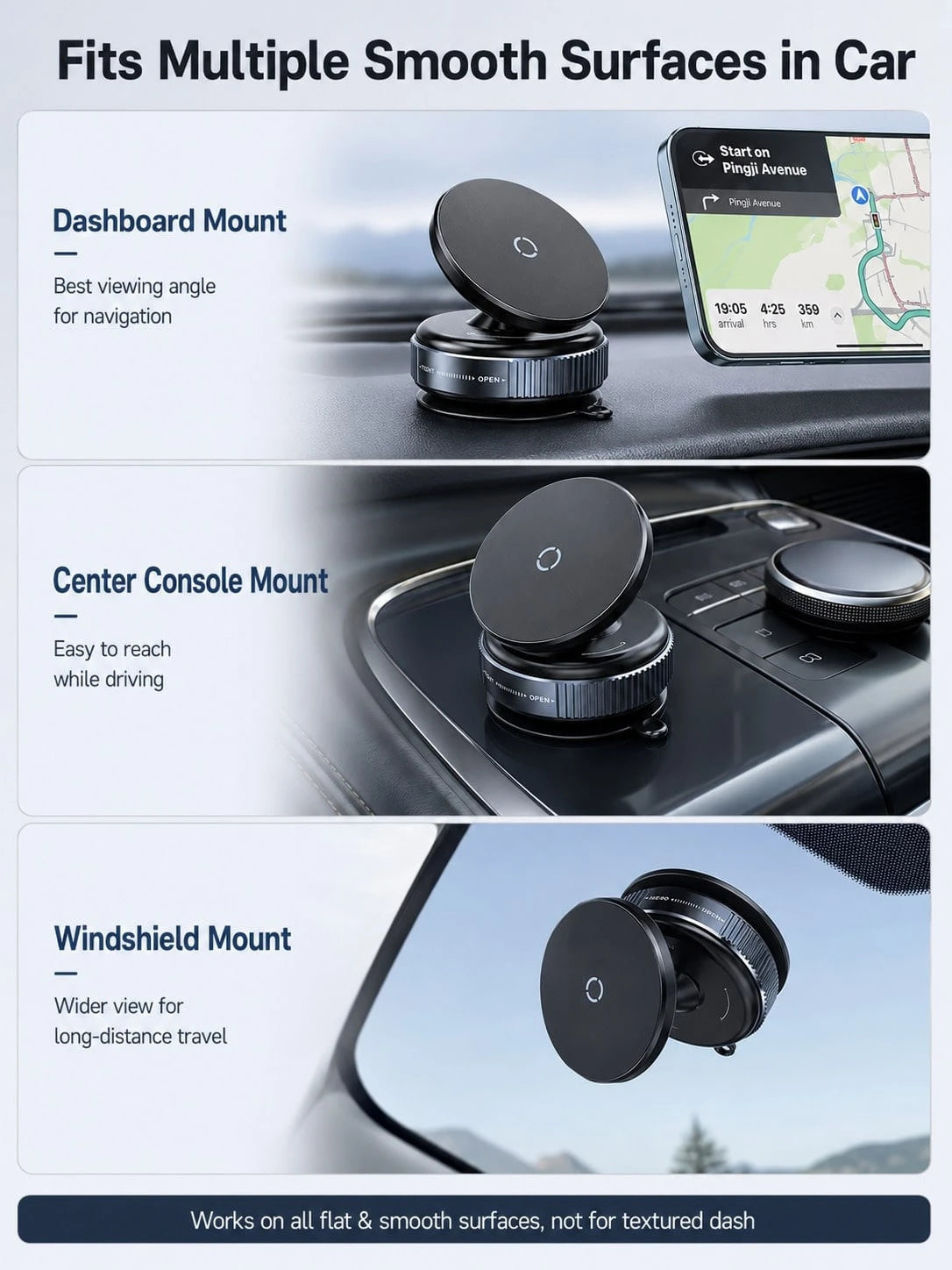 Vacuum Suction Cup Magnetic Car Phone Holder, 360° Rotatable Dashboard & Windshield Phone Mount, Twist Lock Strong Adsorption Anti-Shake Reusable Magnetic Phone Holder For Driving Navigation