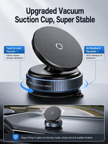 Vacuum Suction Cup Magnetic Car Phone Holder, 360° Rotatable Dashboard & Windshield Phone Mount, Twist Lock Strong Adsorption Anti-Shake Reusable Magnetic Phone Holder For Driving Navigation