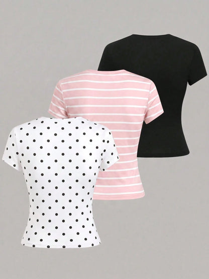 valorelle valorelle Women's Casual Round Neck Short Sleeve Comfortable T-Shirt, Versatile For Daily Wear, Summer