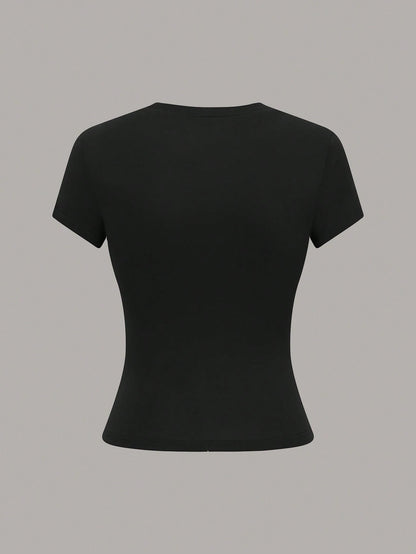 valorelle valorelle Women's Casual Round Neck Short Sleeve Comfortable T-Shirt, Versatile For Daily Wear, Summer