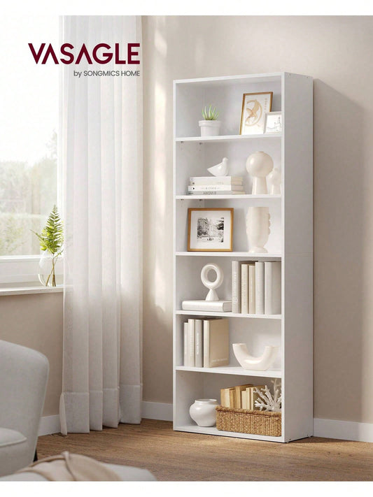 VASAGLE Bookshelf, 6-Tier Bookcase, Book Shelf Furniture, Open Storage Shelves, Room Decor, For Living Room, Home Office, Dinning Room, 9.4 X 23.6 X 63.3 Inches, Cloud White