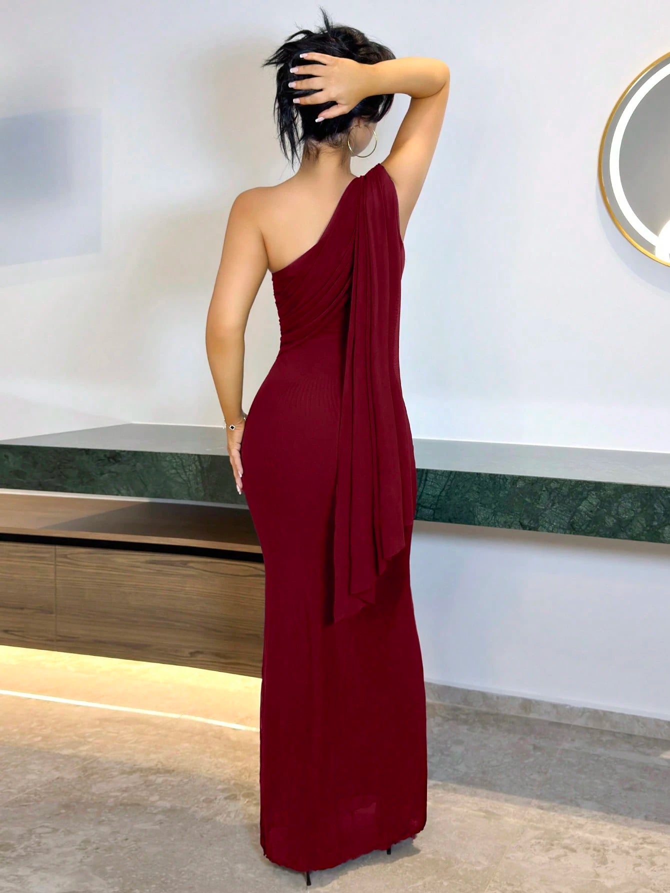 Vassilux Women's Solid Color Asymmetric-Shoulder Dress,Dresses For Women Elegant,New Year Dress,Elegant Party Dresses,Dresses For Women Elegant