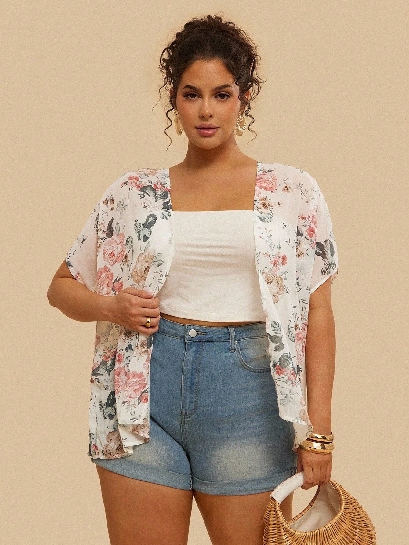 VCAY Plus Size Vacation Casual Blue Kimono Beach Outfits Cover Ups For Swimwear Summer