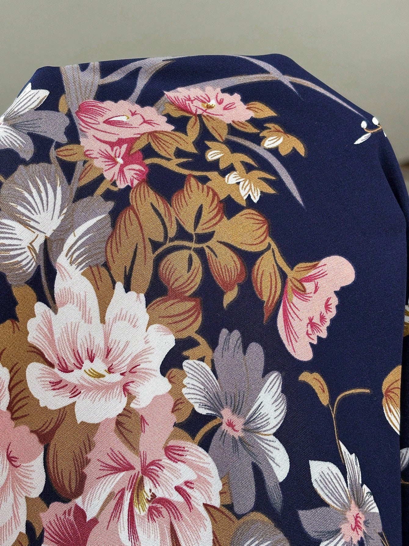 VCAY Plus Size Vacation Style Women's Open Shoulder Flower Printed Loose Shirt With Keyhole Neck Evening Navy Blue Summer Boho Casual Wedding Guest