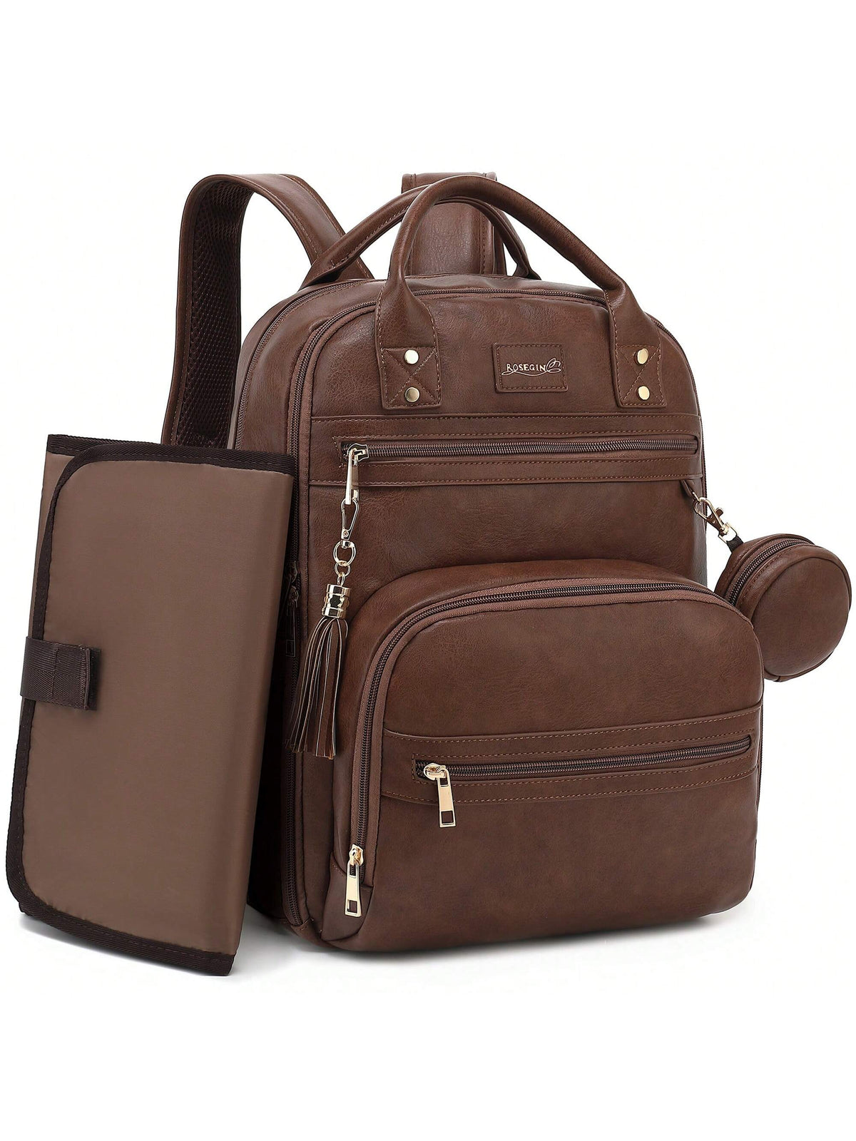 Vegan Leather Diaper Bag Backpack For Boy Girl With Changing Pad And Pacifier Case, Waterproof, Travel Baby Bag Backpack For Mom Dad, Perfect Baby Shower Gifts