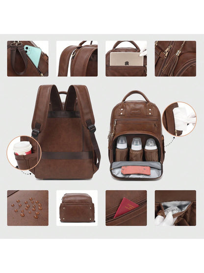 Vegan Leather Diaper Bag Backpack For Boy Girl With Changing Pad And Pacifier Case, Waterproof, Travel Baby Bag Backpack For Mom Dad, Perfect Baby Shower Gifts