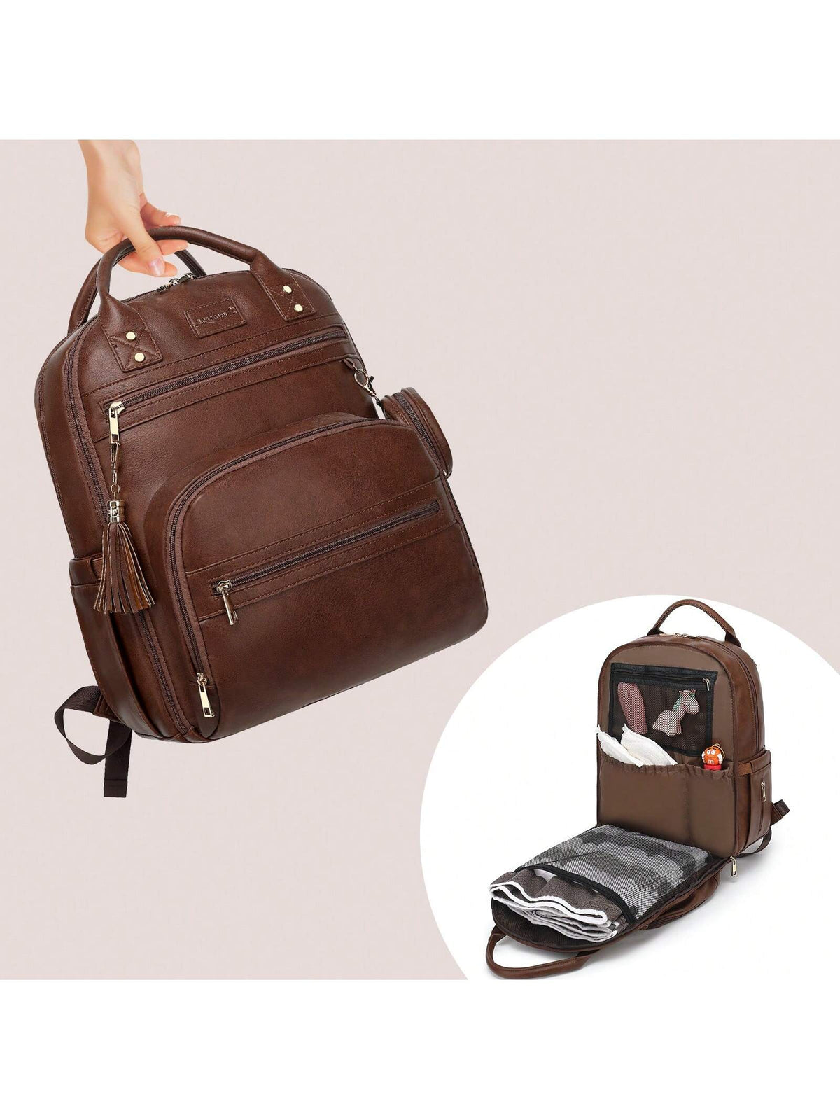 Vegan Leather Diaper Bag Backpack For Boy Girl With Changing Pad And Pacifier Case, Waterproof, Travel Baby Bag Backpack For Mom Dad, Perfect Baby Shower Gifts