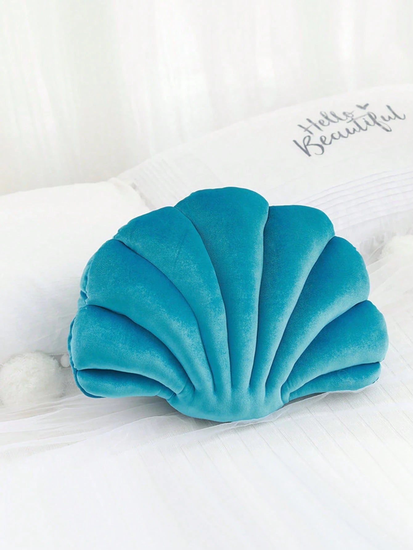 Velvet Seashell Throw Pillow, Ocean Theme Home Decor Pillow For Sofa And Office