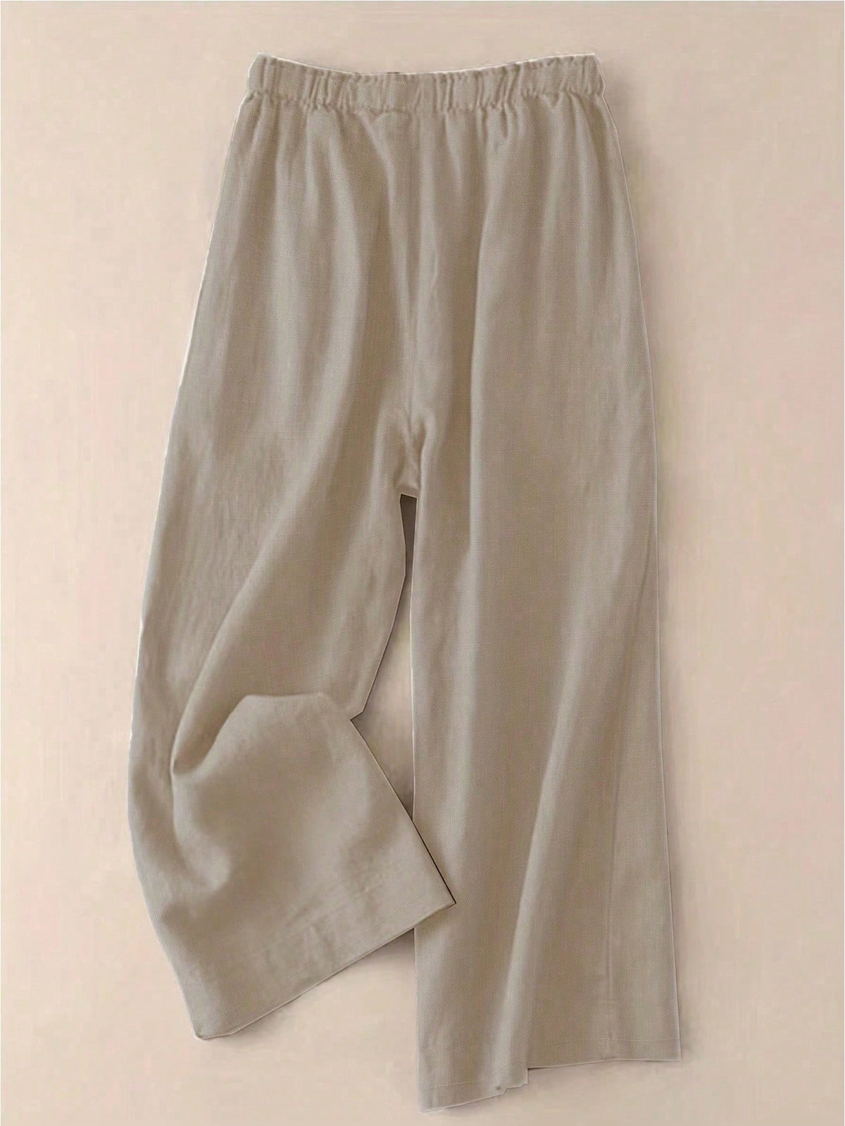 Versatile Linen Wide Leg Capri Pants, High Waist Elastic Waistband, Slimming Elegant Casual Trousers For Women Black