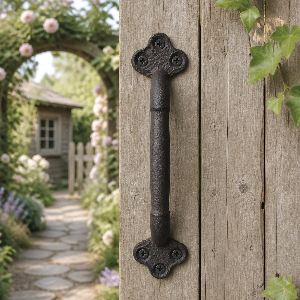 VingeGa 22.5cm Cast Iron Sliding Barn Door Handle, Vintage Metal Long Door Pull Handle, Rustic Style Door Handle, Suitable For Indoor Cabinets, Drawers, Outdoor Garage And Closet- Heavy Duty Durable