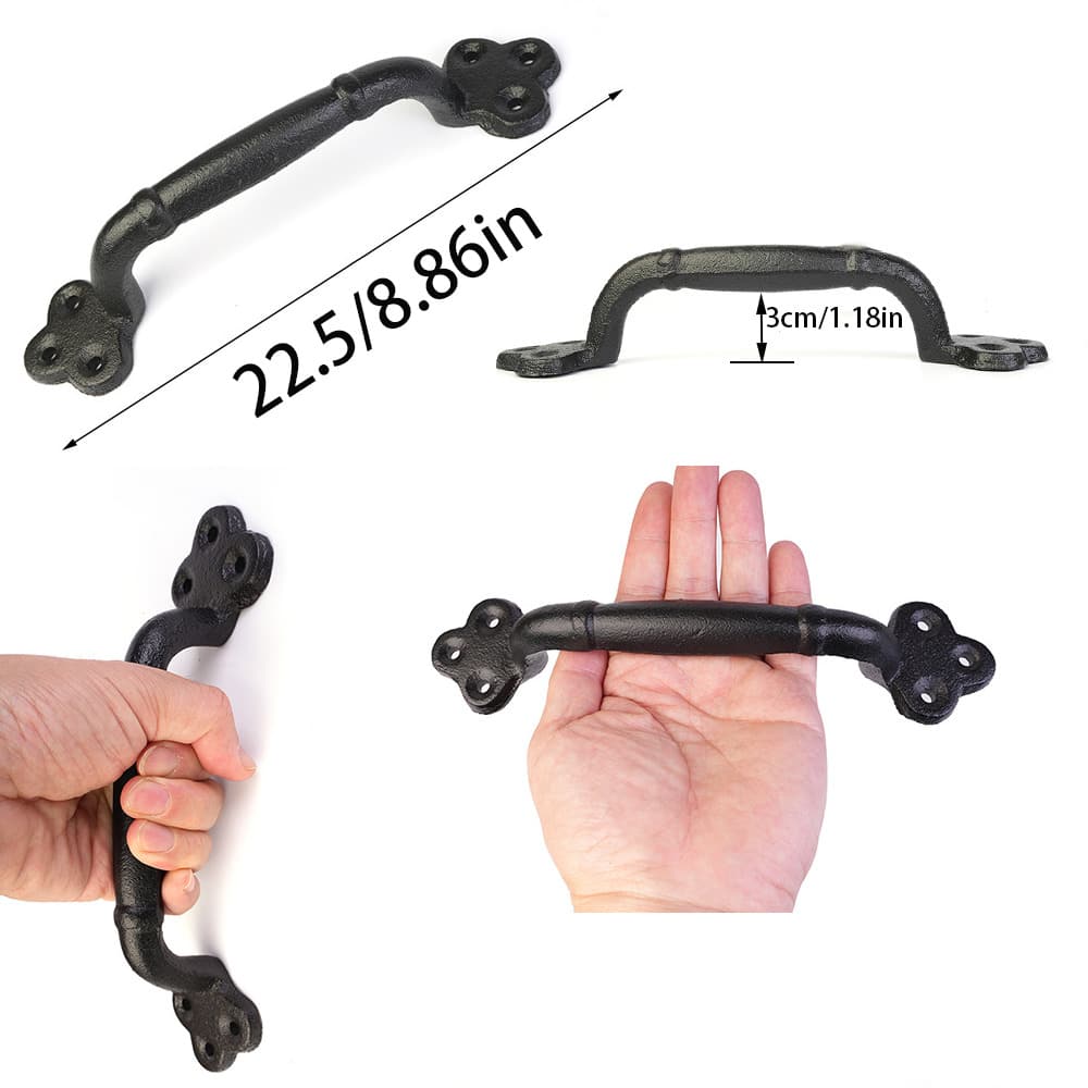 VingeGa 22.5cm Cast Iron Sliding Barn Door Handle, Vintage Metal Long Door Pull Handle, Rustic Style Door Handle, Suitable For Indoor Cabinets, Drawers, Outdoor Garage And Closet- Heavy Duty Durable