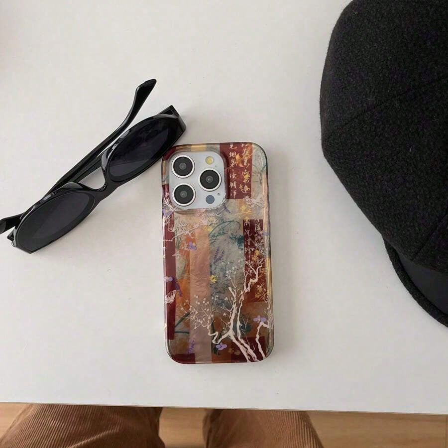Vintage Ink Painting Pattern Double-Layer Printed Phone Case Compatible With Apple 17 Pro Max/ 16 Pro Max/15 Pro Max/14 Pro/13 Pro/12