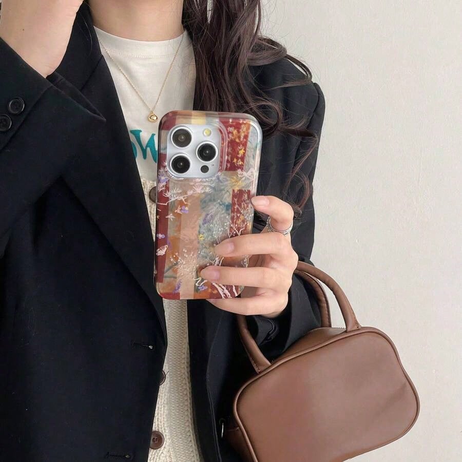 Vintage Ink Painting Pattern Double-Layer Printed Phone Case Compatible With Apple 17 Pro Max/ 16 Pro Max/15 Pro Max/14 Pro/13 Pro/12