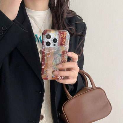 Vintage Ink Painting Pattern Double-Layer Printed Phone Case Compatible With Apple 17 Pro Max/ 16 Pro Max/15 Pro Max/14 Pro/13 Pro/12