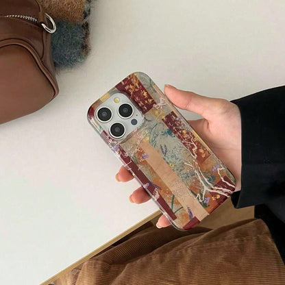 Vintage Ink Painting Pattern Double-Layer Printed Phone Case Compatible With Apple 17 Pro Max/ 16 Pro Max/15 Pro Max/14 Pro/13 Pro/12