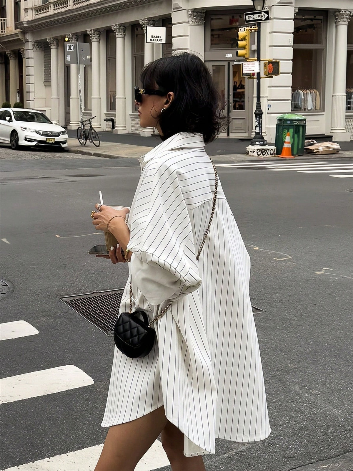 Vintage Loose Pocket, Button-Up Long Sleeve Striped White Cute & Elegant Casual Shirt For Women, Spring/Summer Holiday/Valentine's Day