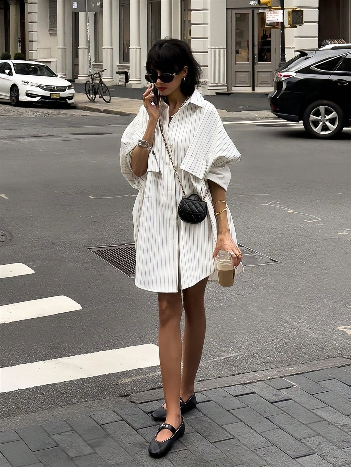 Vintage Loose Pocket, Button-Up Long Sleeve Striped White Cute & Elegant Casual Shirt For Women, Spring/Summer Holiday/Valentine's Day