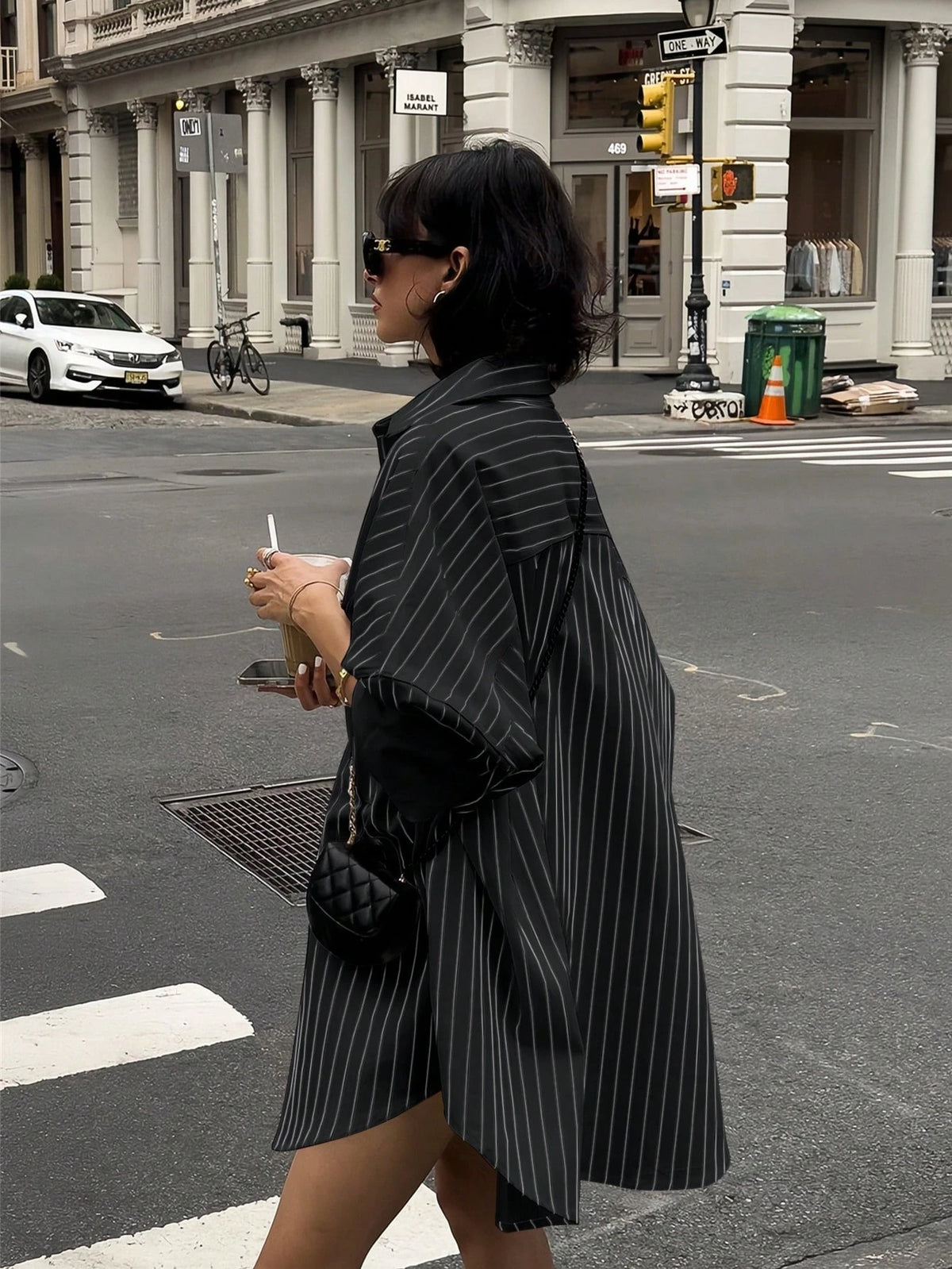 Vintage Loose Pocket, Button-Up Long Sleeve Striped White Cute & Elegant Casual Shirt For Women, Spring/Summer Holiday/Valentine's Day