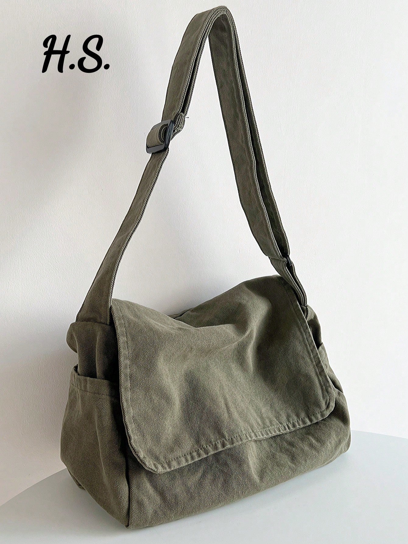 Vintage Minimalist Flap Crossbody Bag, Thick Washed Canvas Bag Green, Beach, Summer Outfits