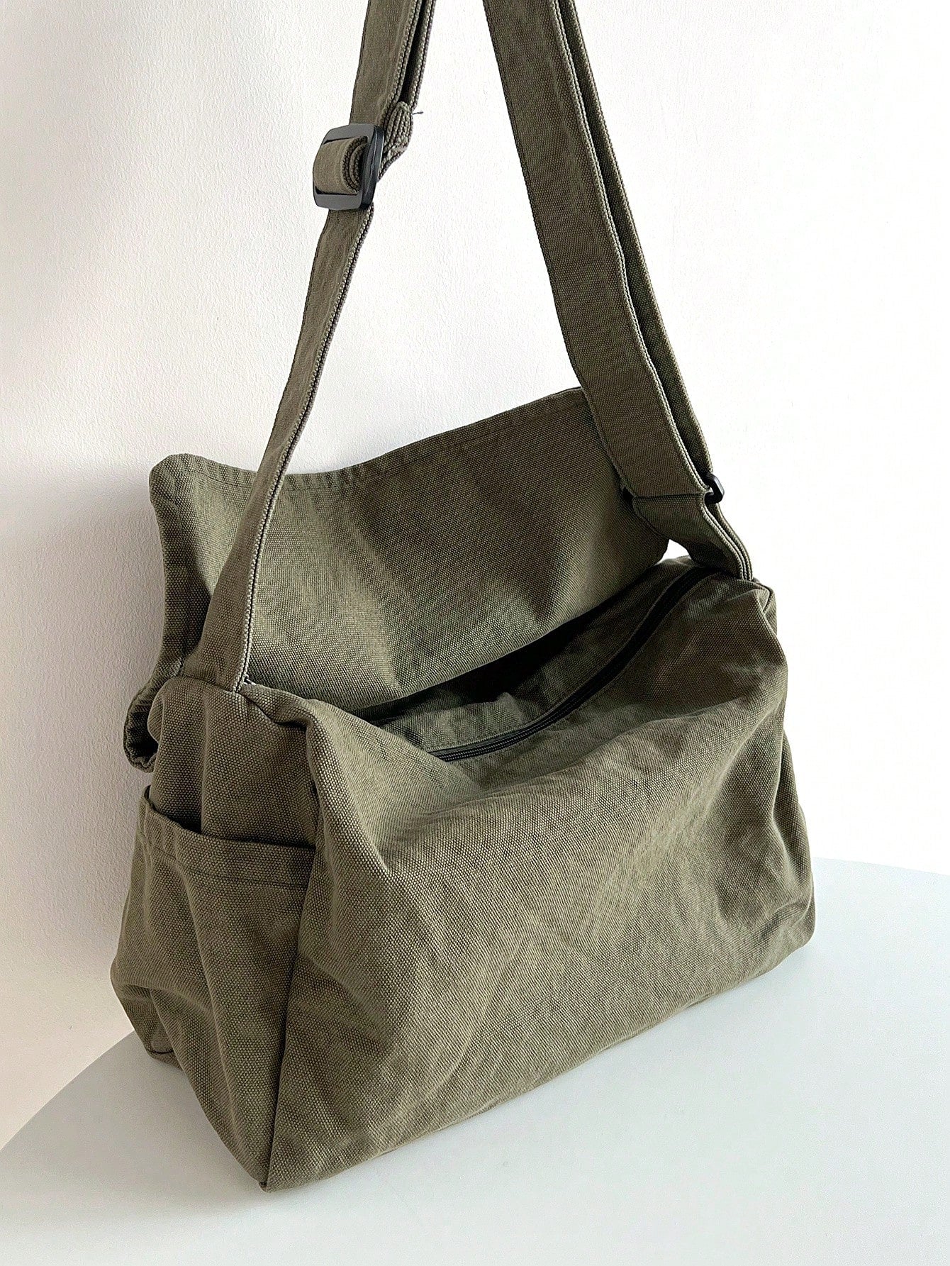 Vintage Minimalist Flap Crossbody Bag, Thick Washed Canvas Bag Green, Beach, Summer Outfits