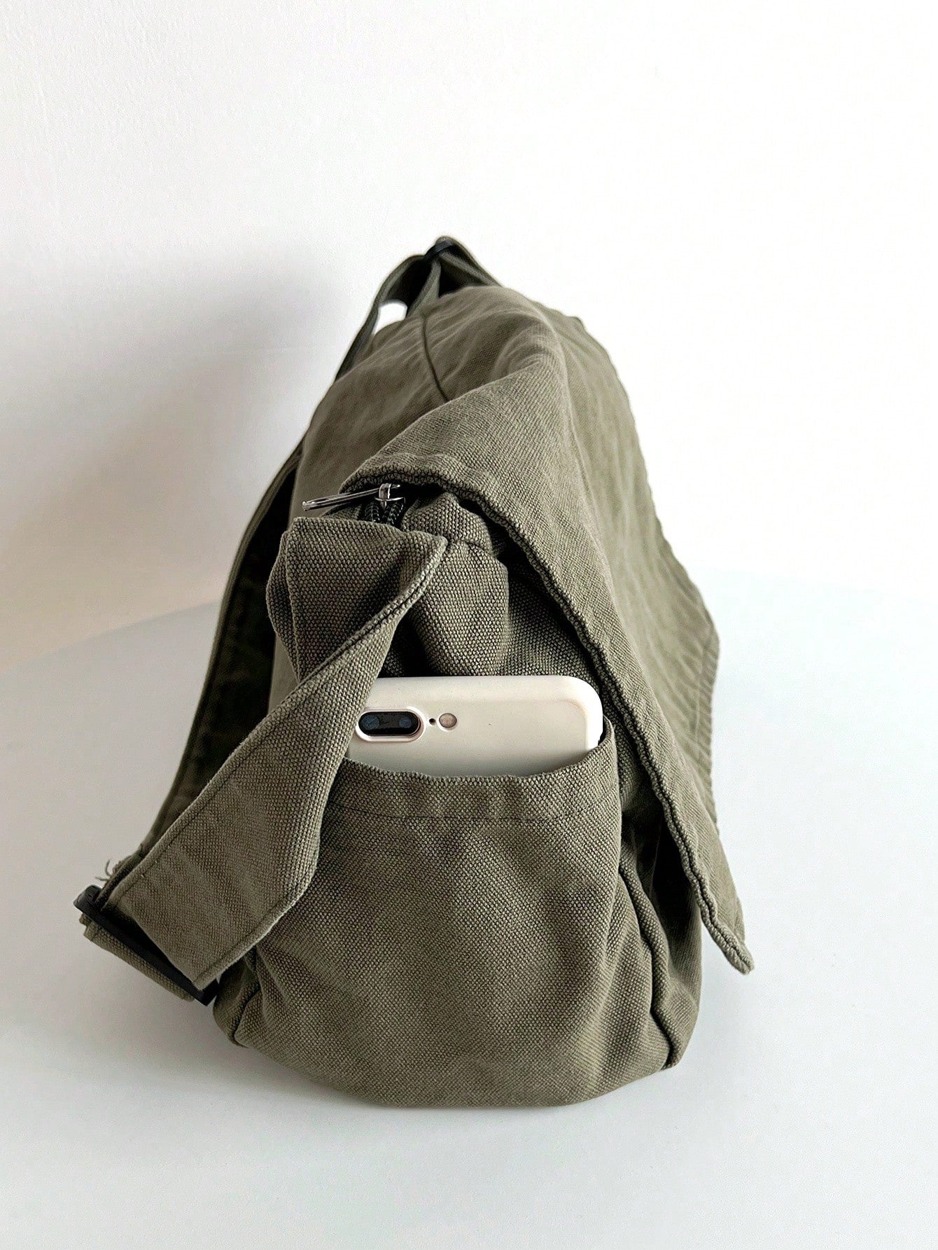 Vintage Minimalist Flap Crossbody Bag, Thick Washed Canvas Bag Green, Beach, Summer Outfits
