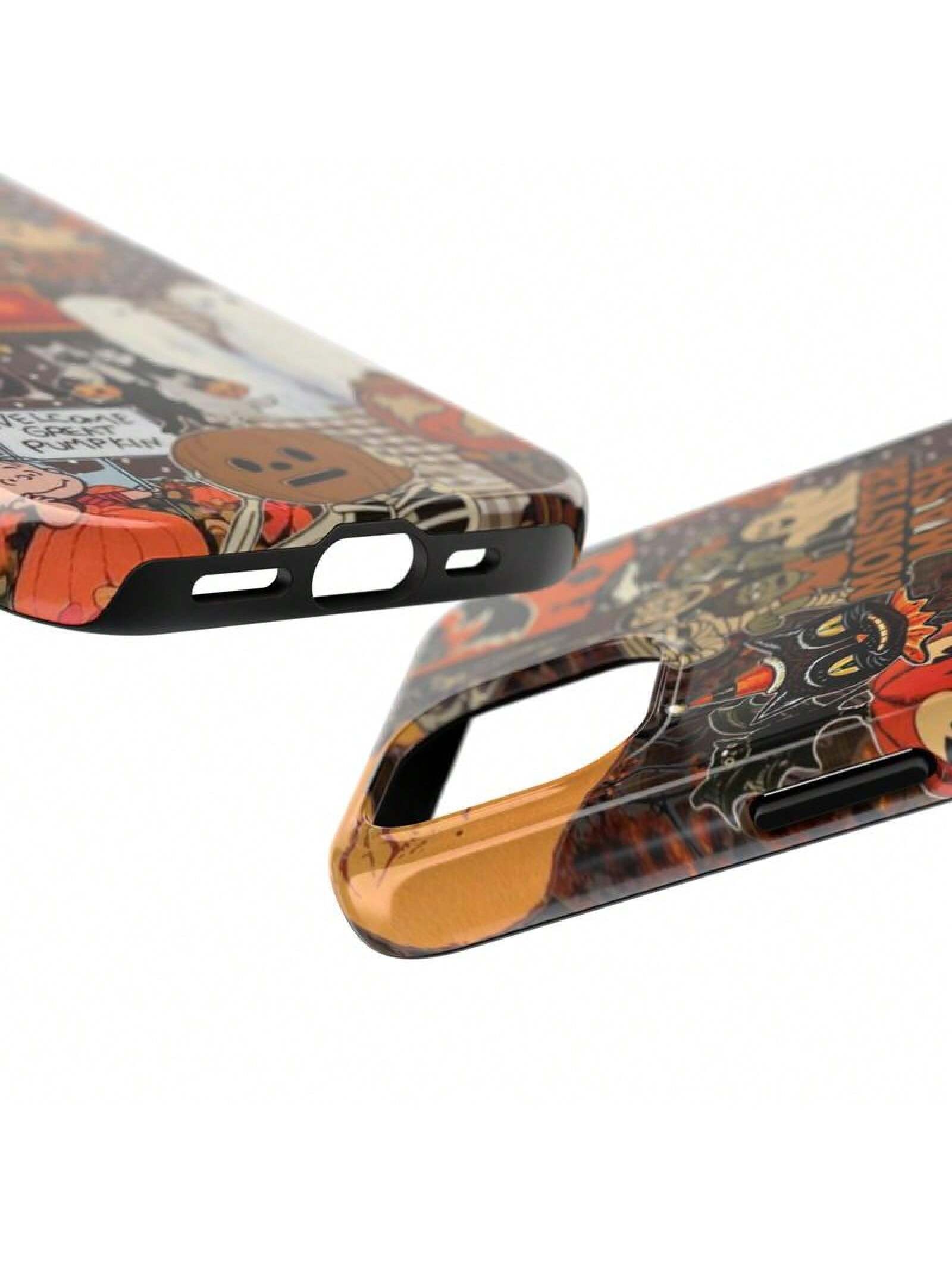 Vintage Monster Halloween Phone Case, Spooky Retro Collage Phone Case For IPhone 16 15 14 13 12 11 Pro Max XS, Ghost & Pumpkin Collage Tough Case, Waterproof, Durable Shockproof For Women & Men Phone