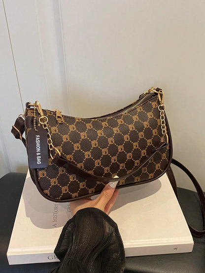 Vintage Plaid Print Chain Underarm Bag, Women's Minimalist Compact Shoulder Bag For Daily Commute