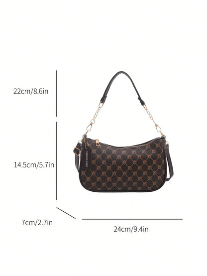 Vintage Plaid Print Chain Underarm Bag, Women's Minimalist Compact Shoulder Bag For Daily Commute