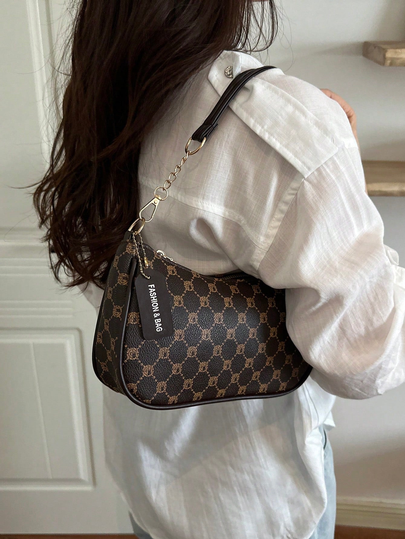 Vintage Plaid Print Chain Underarm Bag, Women's Minimalist Compact Shoulder Bag For Daily Commute