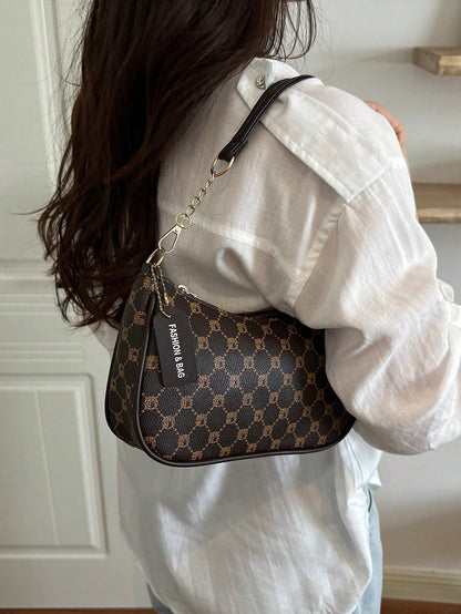 Vintage Plaid Print Chain Underarm Bag, Women's Minimalist Compact Shoulder Bag For Daily Commute