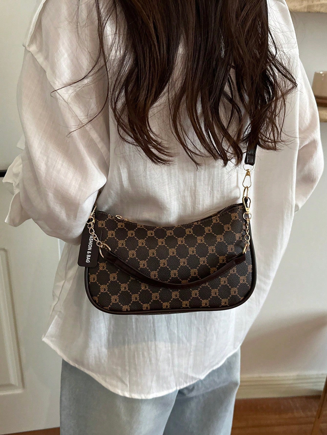 Vintage Plaid Print Chain Underarm Bag, Women's Minimalist Compact Shoulder Bag For Daily Commute