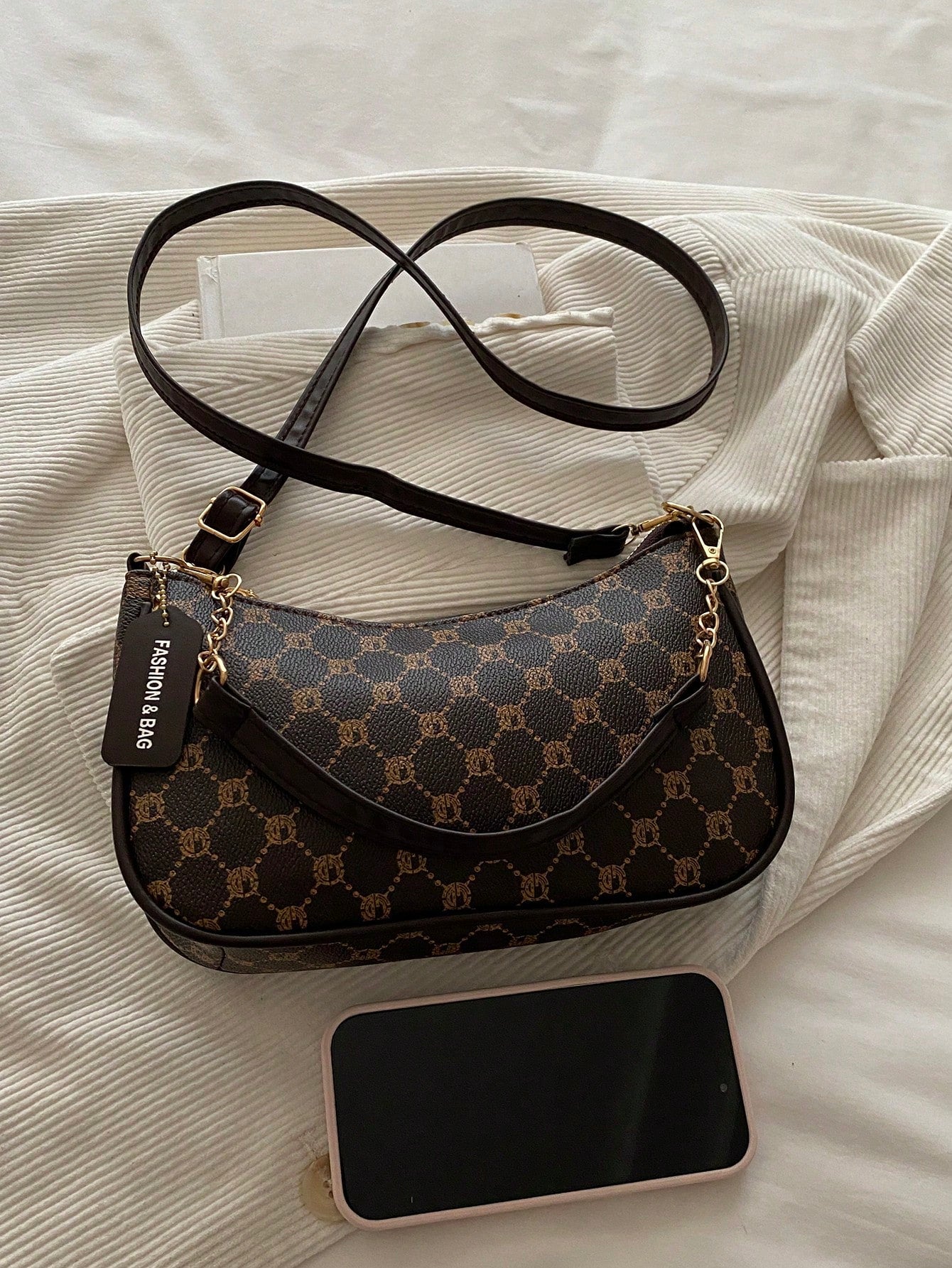 Vintage Plaid Print Chain Underarm Bag, Women's Minimalist Compact Shoulder Bag For Daily Commute