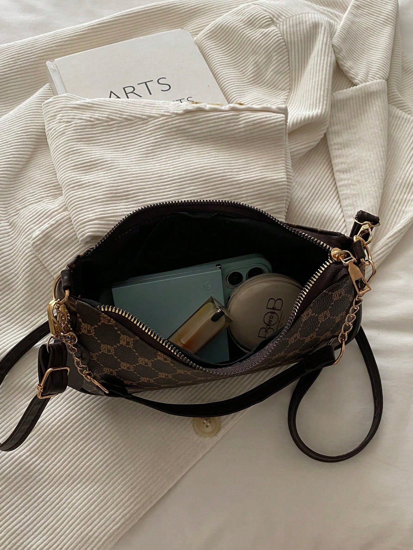 Vintage Plaid Print Chain Underarm Bag, Women's Minimalist Compact Shoulder Bag For Daily Commute