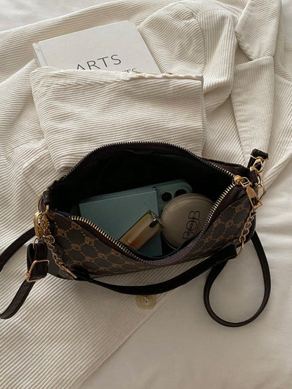 Vintage Plaid Print Chain Underarm Bag, Women's Minimalist Compact Shoulder Bag For Daily Commute