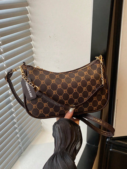 Vintage Plaid Print Chain Underarm Bag, Women's Minimalist Compact Shoulder Bag For Daily Commute