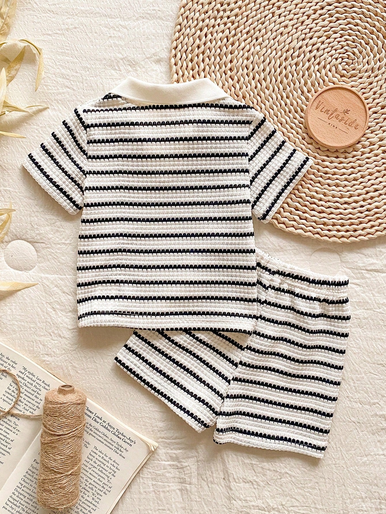 Vintaside Kids 2pcs Baby Boy Summer Fashion Striped V-Neck Short Sleeve Top And Matching Waistless Shorts Set