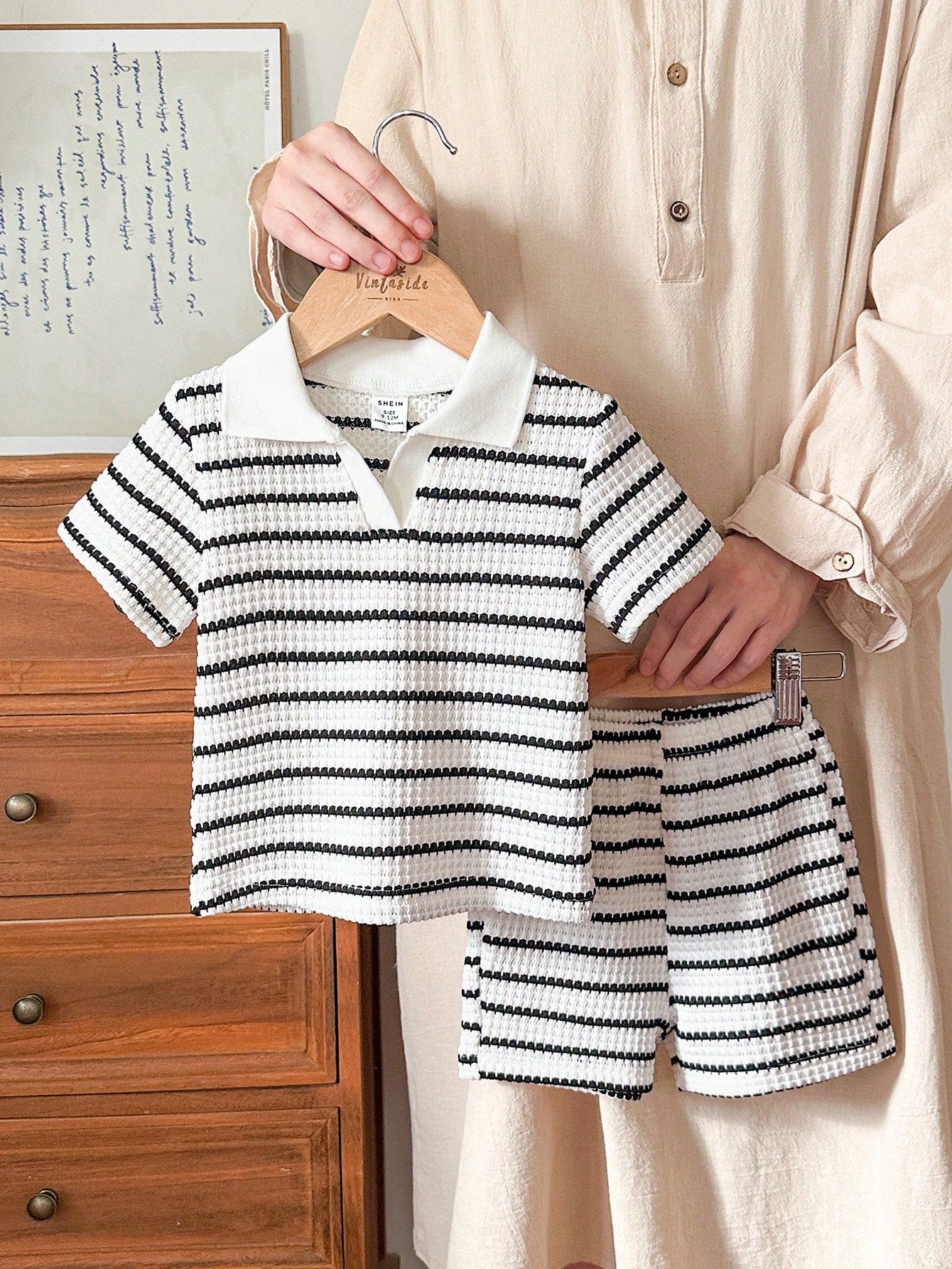 Vintaside Kids 2pcs Baby Boy Summer Fashion Striped V-Neck Short Sleeve Top And Matching Waistless Shorts Set