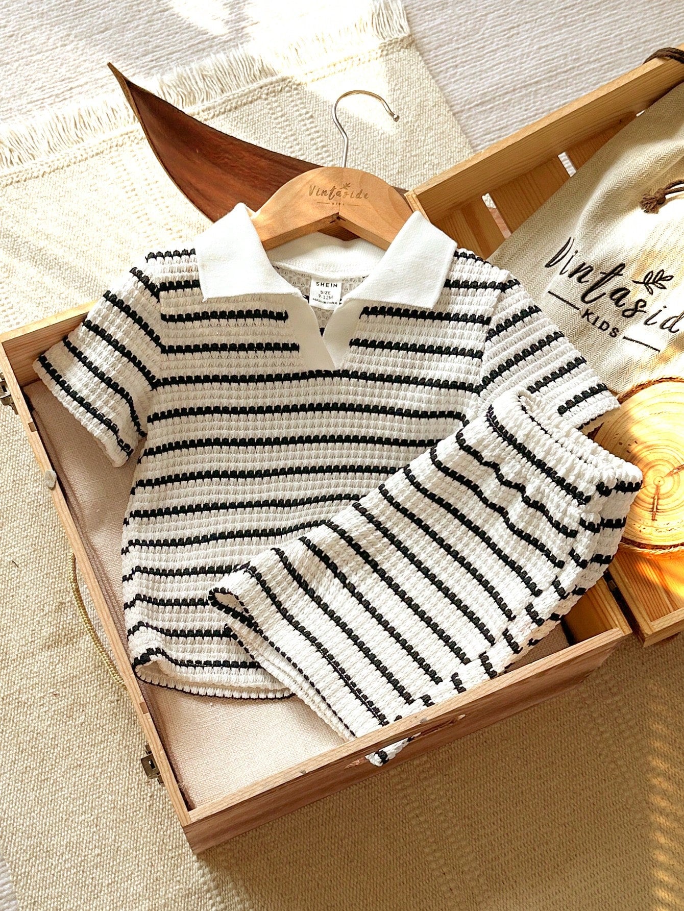 Vintaside Kids 2pcs Baby Boy Summer Fashion Striped V-Neck Short Sleeve Top And Matching Waistless Shorts Set