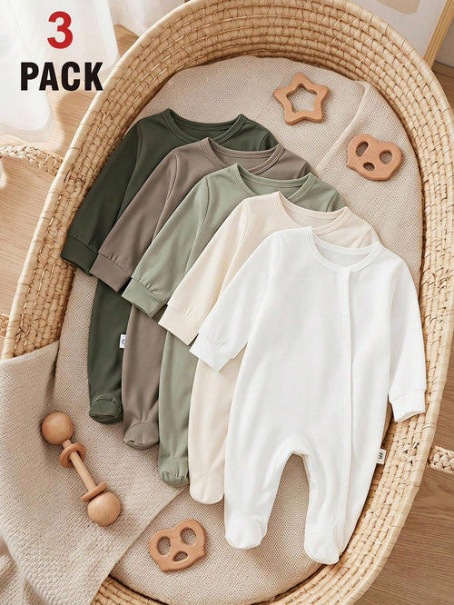 Vintaside Kids 3pcs Newborn Baby Romper Set, Long Sleeve Footed Crawler Suit, Home Wear Work For Baby Boys And Girls Olive Green Light Grey White Autumn Western 2016