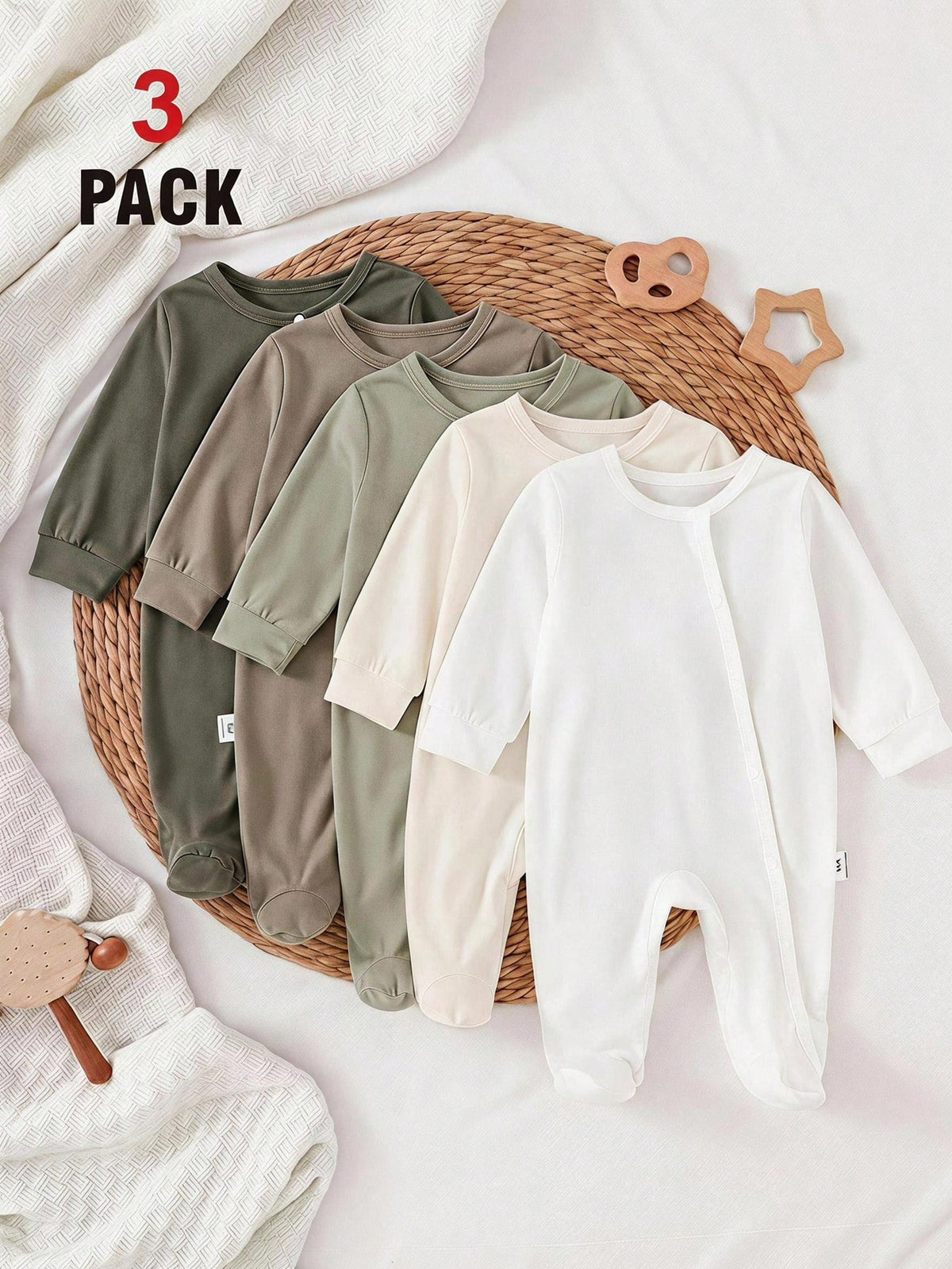 Vintaside Kids 3pcs Newborn Baby Romper Set, Long Sleeve Footed Crawler Suit, Home Wear Work For Baby Boys And Girls Olive Green Light Grey White Autumn Western 2016