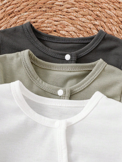 Vintaside Kids 3pcs Newborn Baby Romper Set, Long Sleeve Footed Crawler Suit, Home Wear Work For Baby Boys And Girls Olive Green Light Grey White Autumn Western 2016