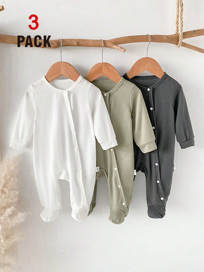 Vintaside Kids 3pcs Newborn Baby Romper Set, Long Sleeve Footed Crawler Suit, Home Wear Work For Baby Boys And Girls Olive Green Light Grey White Autumn Western 2016