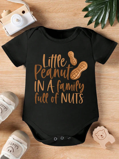 Vintaside Kids Baby Boy Summer Casual Cute Cartoon Peanut Ombre Foil Print Letter Slogan Bodysuit Nursery Black