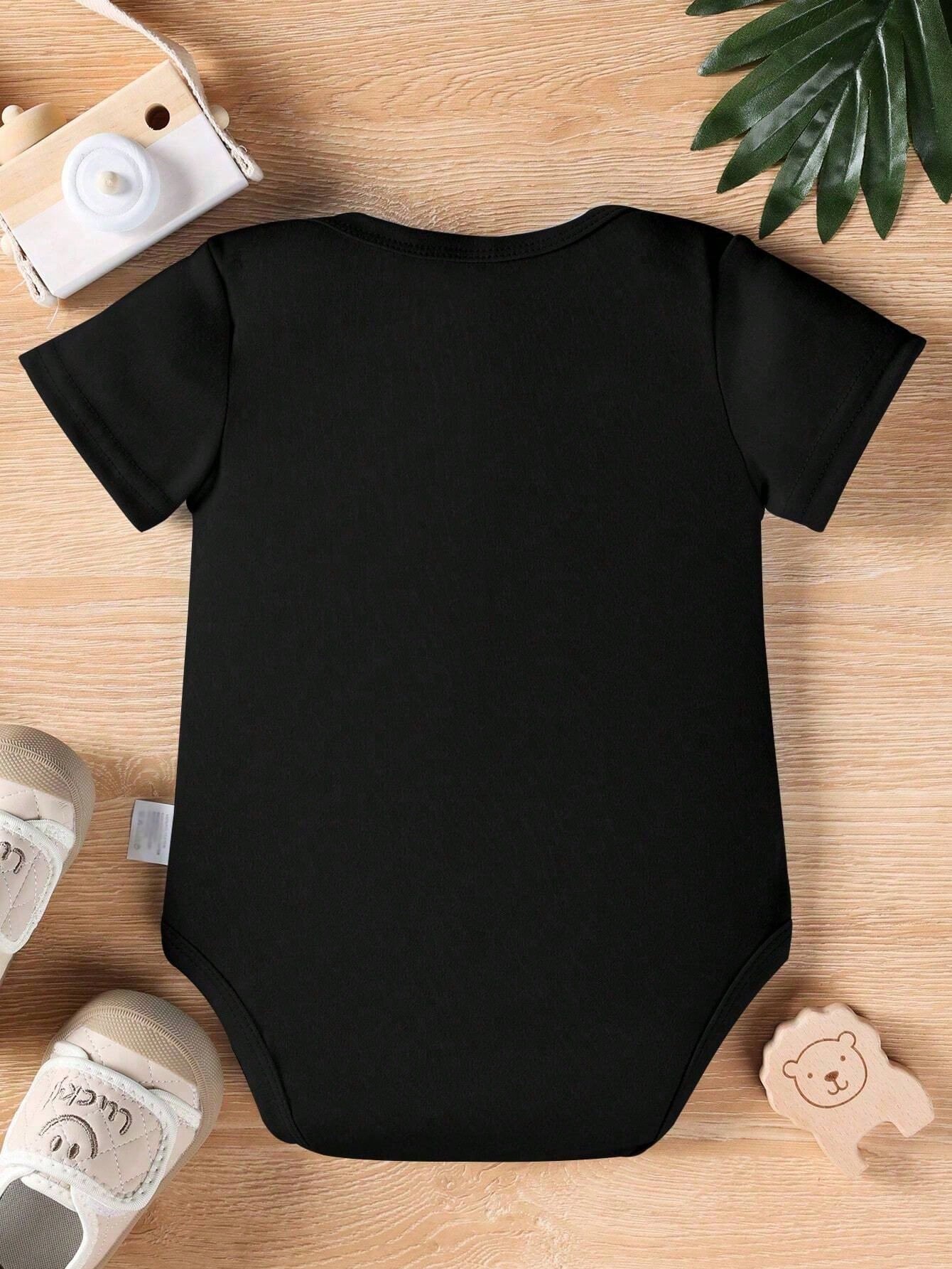 Vintaside Kids Baby Boy Summer Casual Cute Cartoon Peanut Ombre Foil Print Letter Slogan Bodysuit Nursery Black