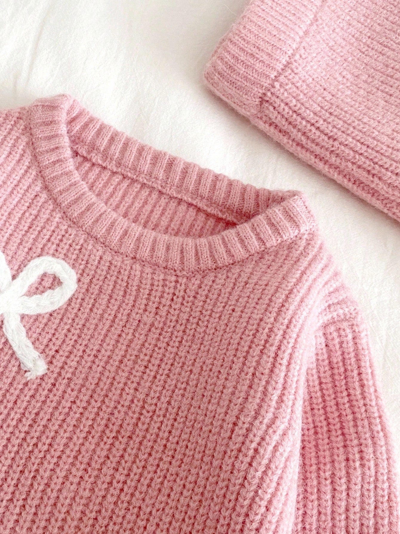 Vintaside Kids Baby Girl Pink Winter Cute Elegant Night Party N O Ne Bow Sweater And Knitted Pants Set,2 Pieces Fashionable Versatile Casual Fall Warm Outfit