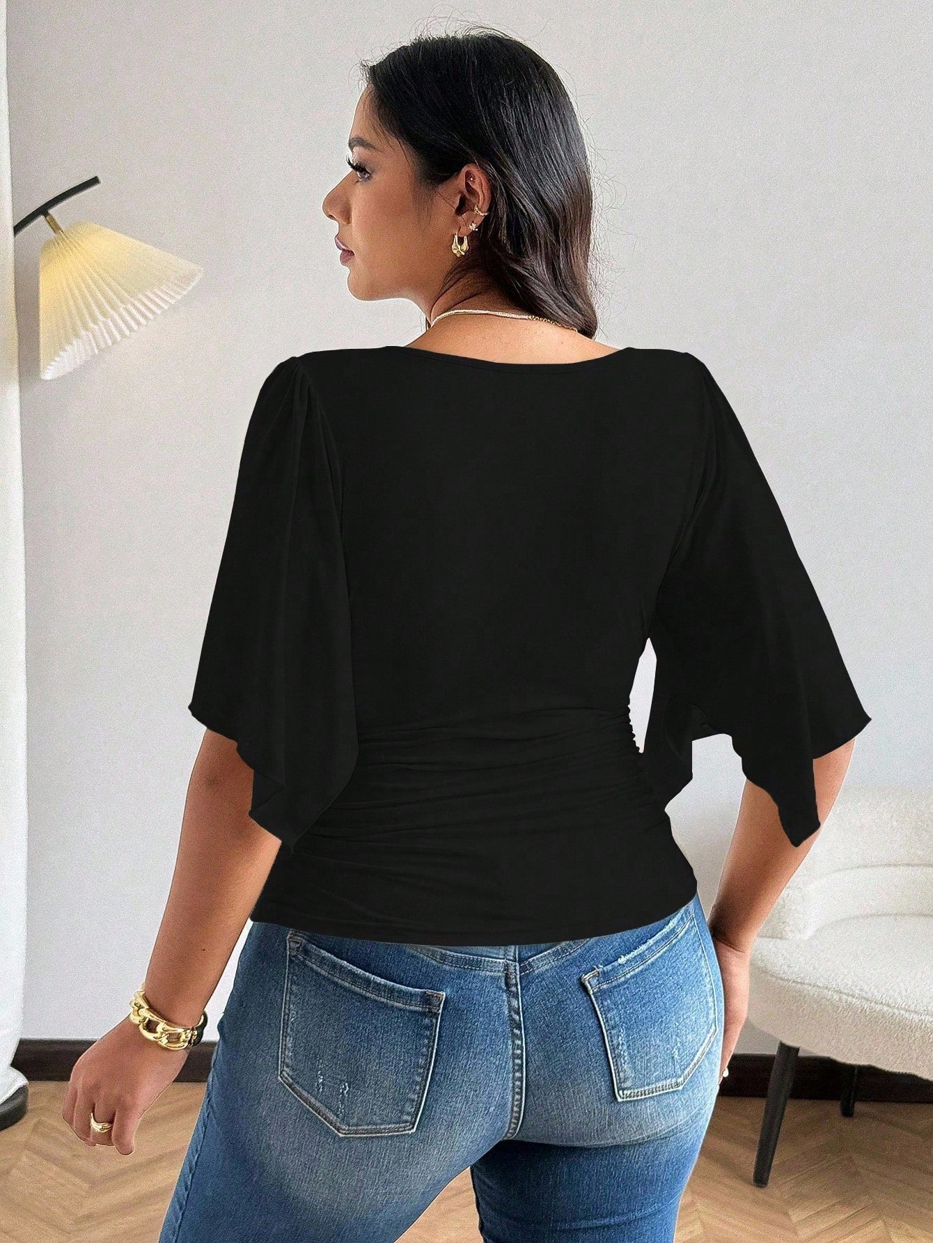 Vionelle Elegant Sexy Cross V-Neck Short Sleeve T-Shirt For Women, Summer, With Design, Sexy, Waist Trimming, Niche, Cropped Sleeve Tee