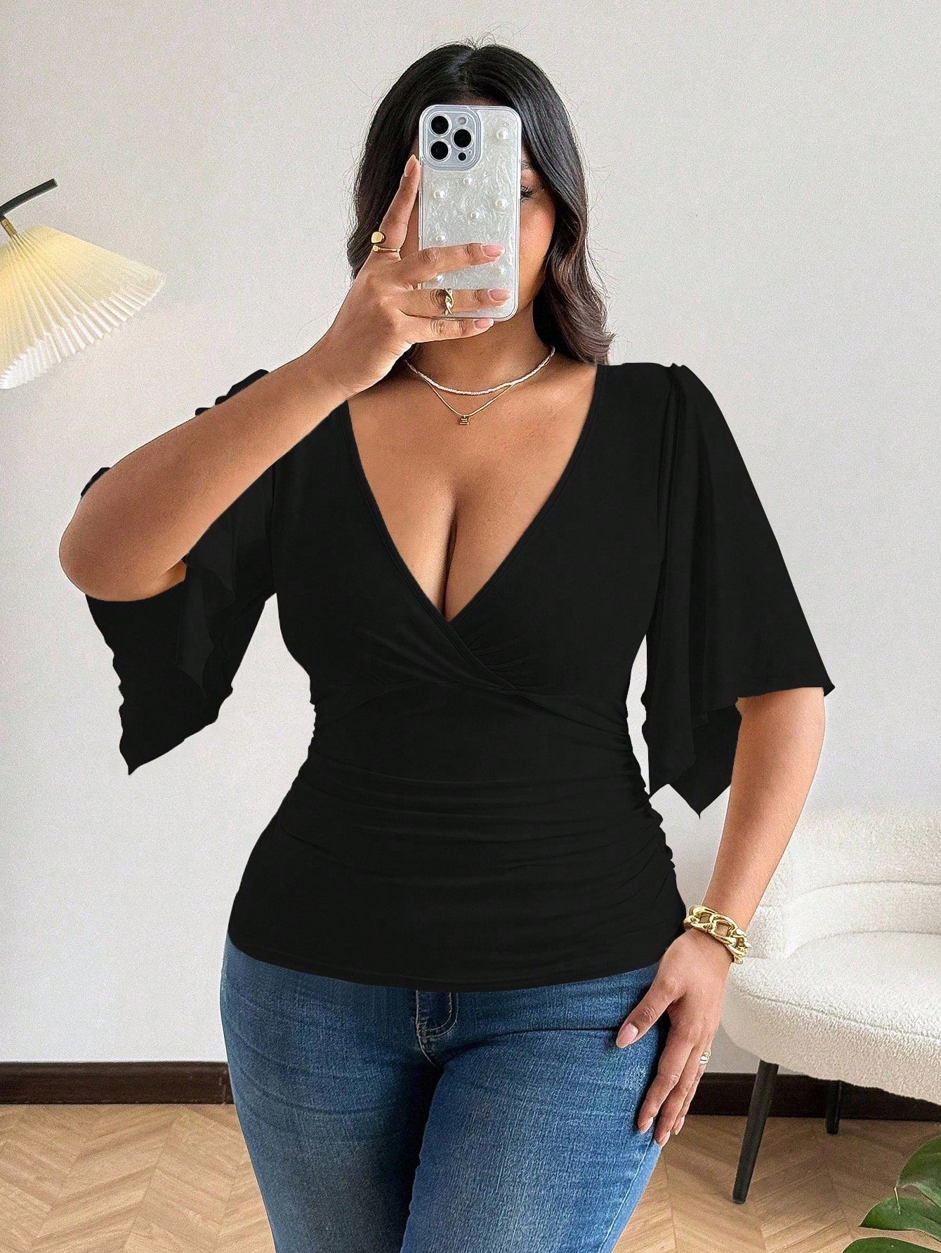 Vionelle Elegant Sexy Cross V-Neck Short Sleeve T-Shirt For Women, Summer, With Design, Sexy, Waist Trimming, Niche, Cropped Sleeve Tee
