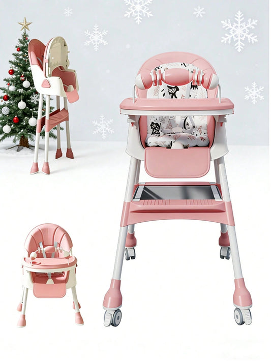 Virplik 5-In-1 Foldable Baby High Chair With Adjustable Recline, Footrest, PU Cushion & Double Tray, Locking Wheels-Ideal Christmas Gift For Babies, Toddlers
