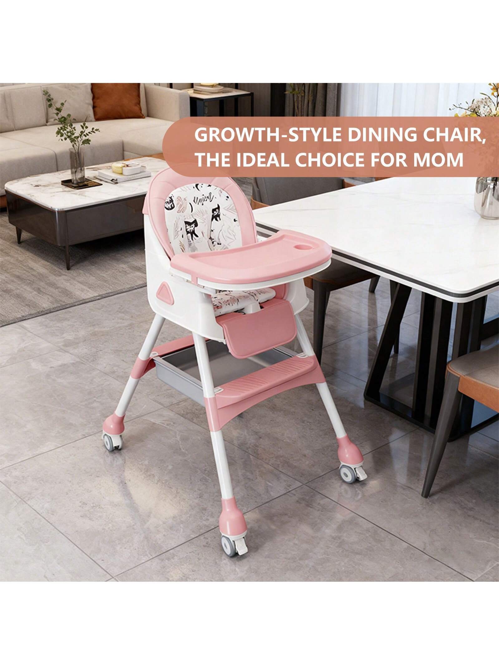 Virplik 5-In-1 Foldable Baby High Chair With Adjustable Recline, Footrest, PU Cushion & Double Tray, Locking Wheels-Ideal Christmas Gift For Babies, Toddlers